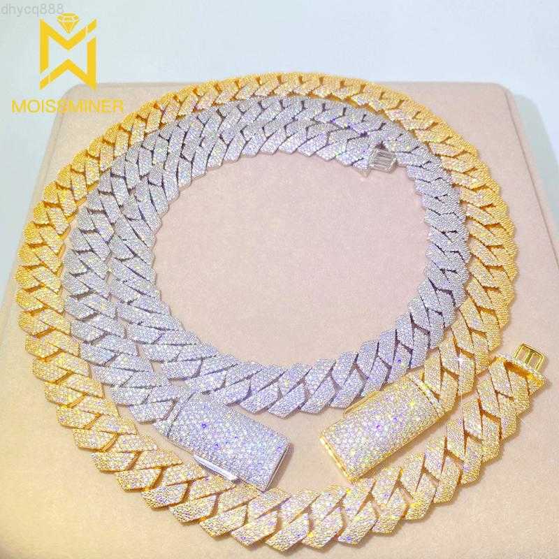 

Chains 15mm Moissanite Square Cuban Link Chain Necklaces 100% Diamonds S925 Silver Choker for Women Men Pass with Gra Free Shipchains Chains
