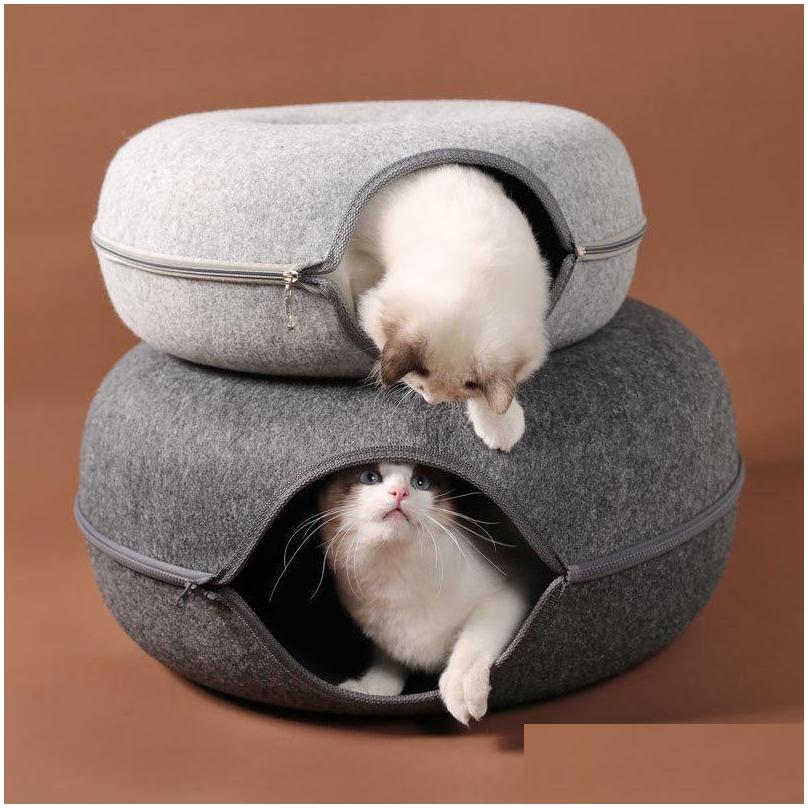 cat toys donut tunnel bed pets house natural felt pet cave round wool for small dogs interactive play toycat