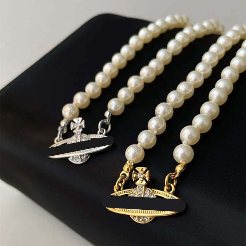 

women gift silver Pearl Chain diy vivian Necklace Rhinestone Orbit Planet Bracelet Jewelry