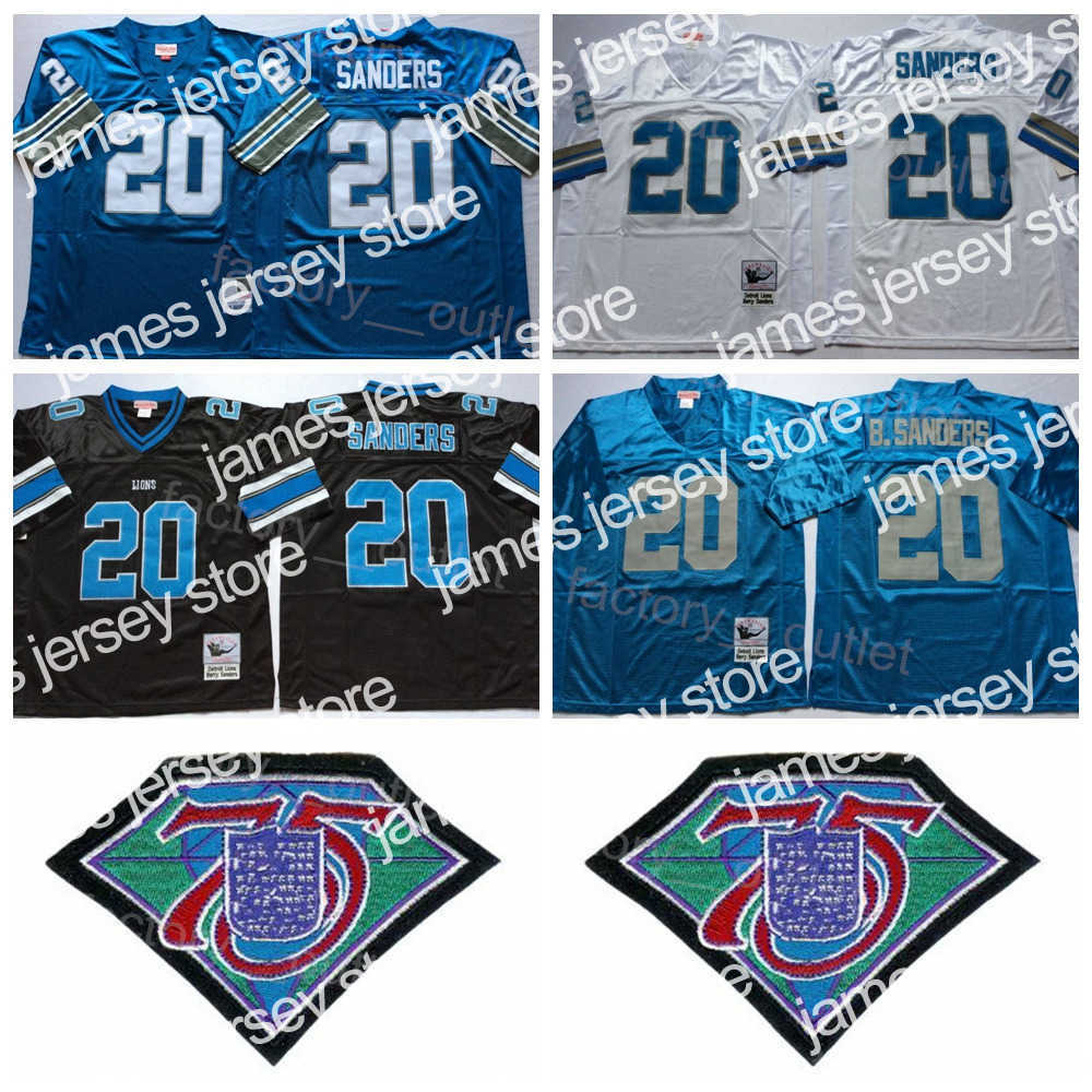 

Football Jerseys Mitchell and Ness Throwback Football Vintage 20 Barry Sanders Jersey 1994 Retro 75th Anniversary Team Color Black Blue White All Stitched