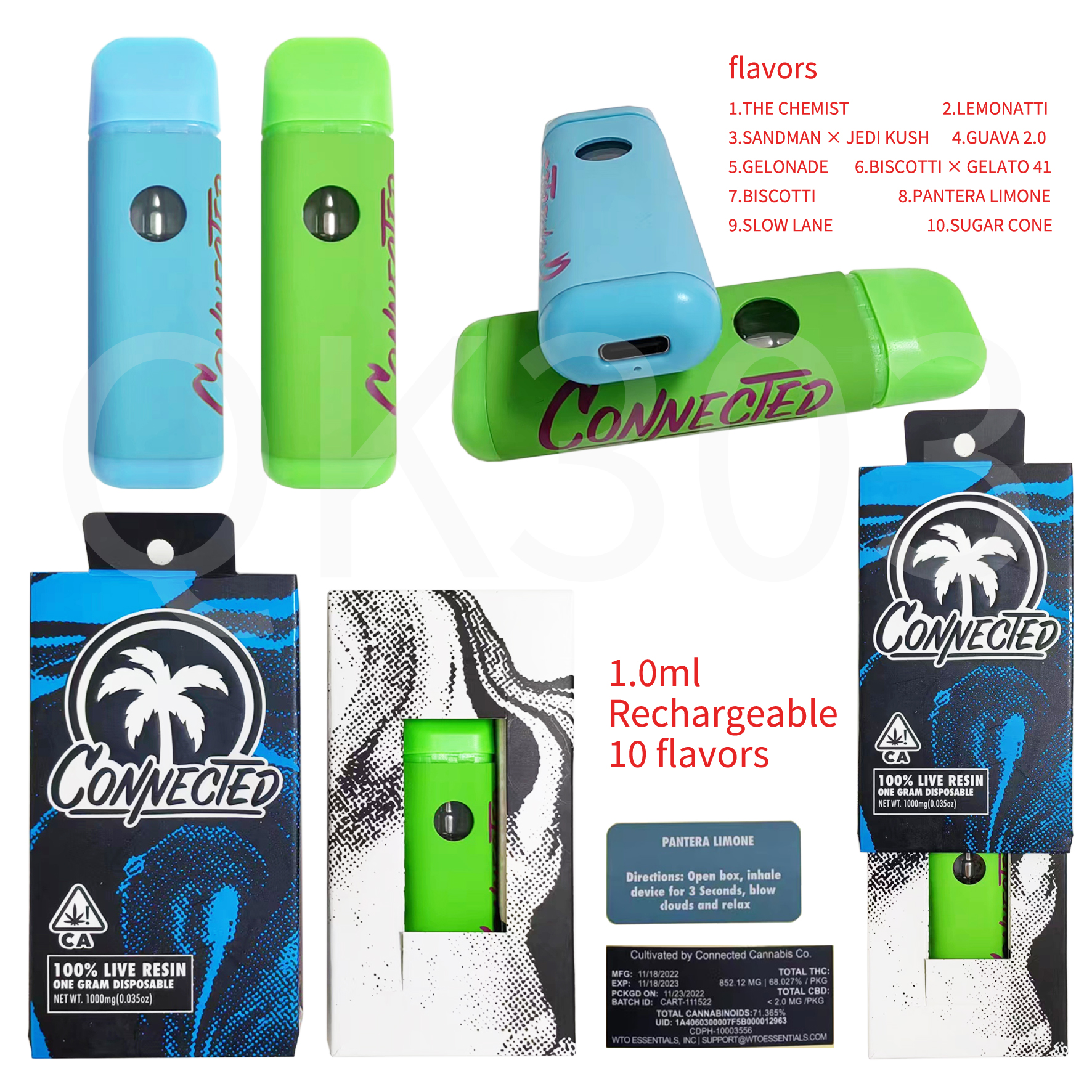 

Connected Disposable E-cigarettes Vape Pen 280mAh Battery Rechargeable 10 strains 1ML Empty Carts With Packaging STOCK IN USA