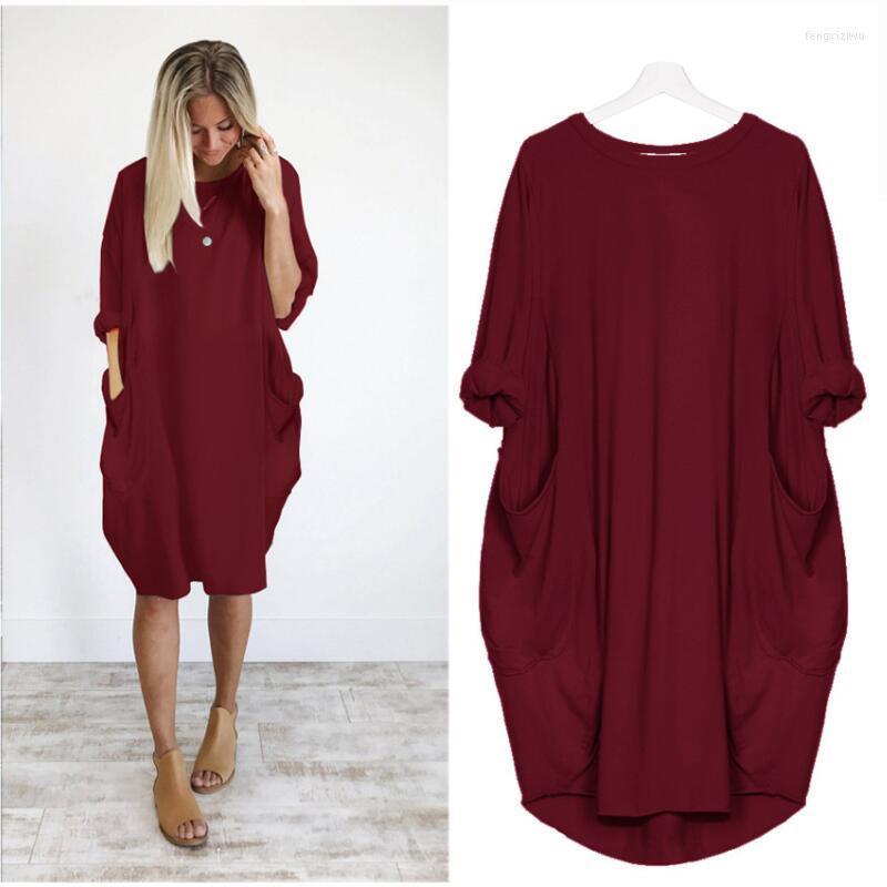 

Maternity Dresses Women Casual Loose Cotton Dress With Pocket Ladies O Neck Long Tops Female T Shirt Streetwear Plus Size 5XL Vestidos, Gray