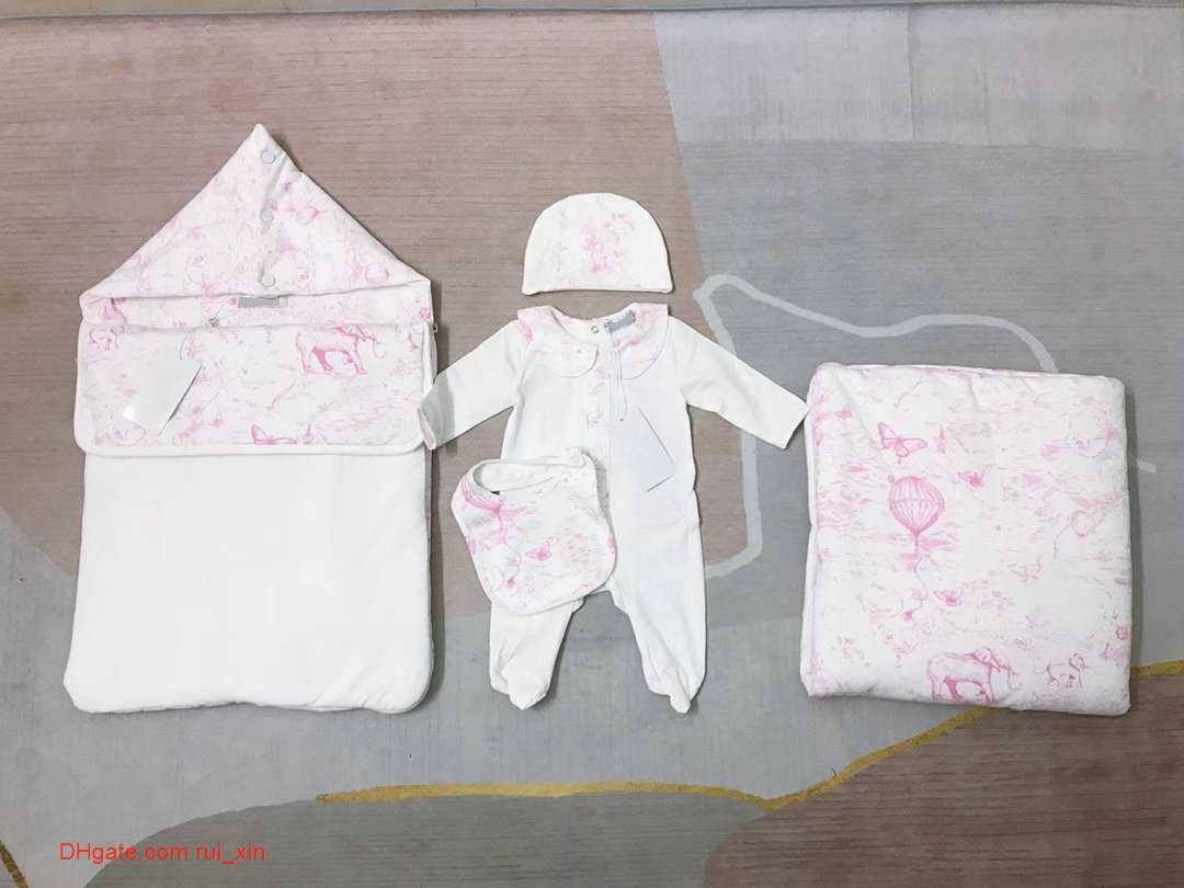 

Romper kids designer hat Bib quilt five-piece set baby boy girl Long sleeve crew neck cotton clothes newborn Children sweater onesies