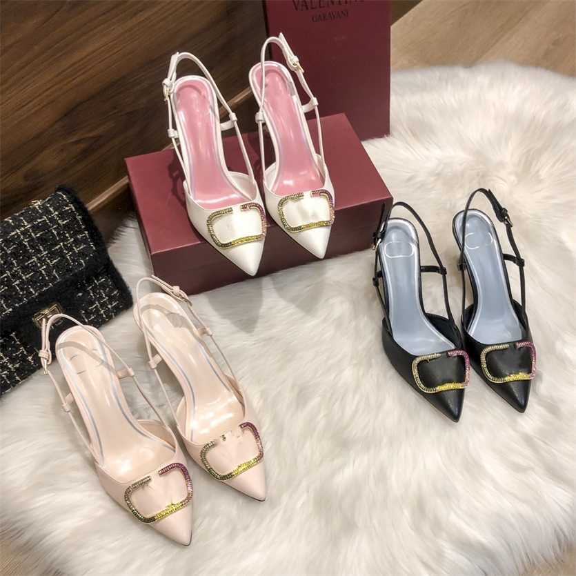 

VLOGO SIGNATURE LEATHER SANDALS womens SLINGBACK PUMP dress shoes high heel 8cm sandal lady women Calfskin Pumps Bright Pointed Toe wedding party shoe, Xxhltn4