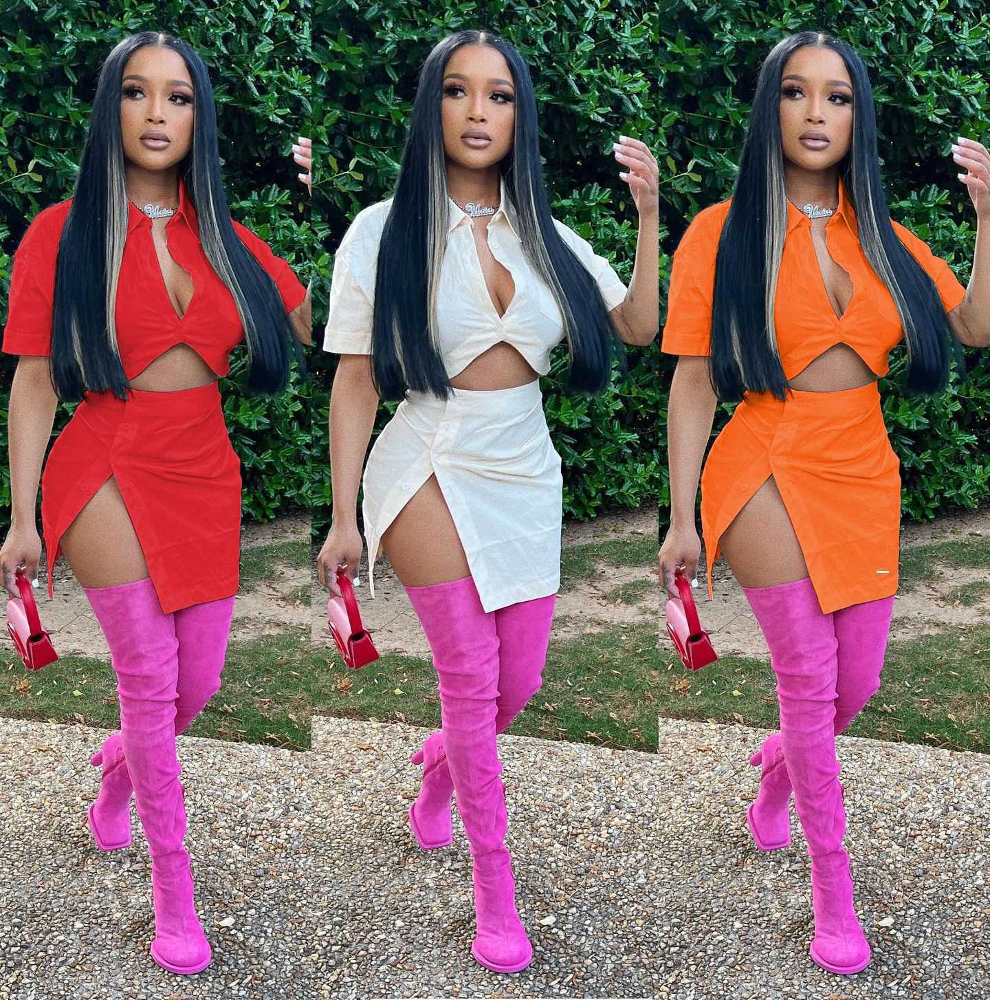 

Two Piece Dress Echoine Sexy Button Split Mini Skirt Crop Top Short Sleeve Shirt Turn Down Collar V-neck Shirt Blouse Two Piece Set Streetwear T230113, Ivory