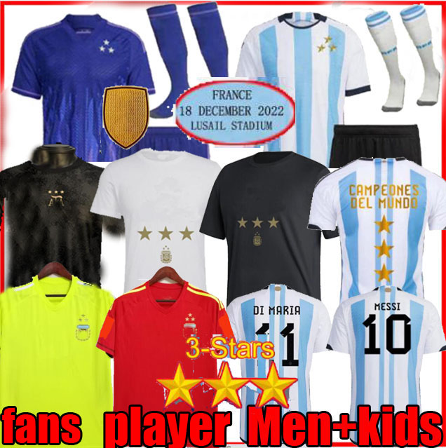 

3 Star 2022 Argentina soccer Jersey Fans player version DYBALA ALVAREZ Maradona football shirt 22 23 Men Kids sets uniform DI MARIA DE PAUL MARTINEZ ROMERO WOMAN, 3 stars home player version