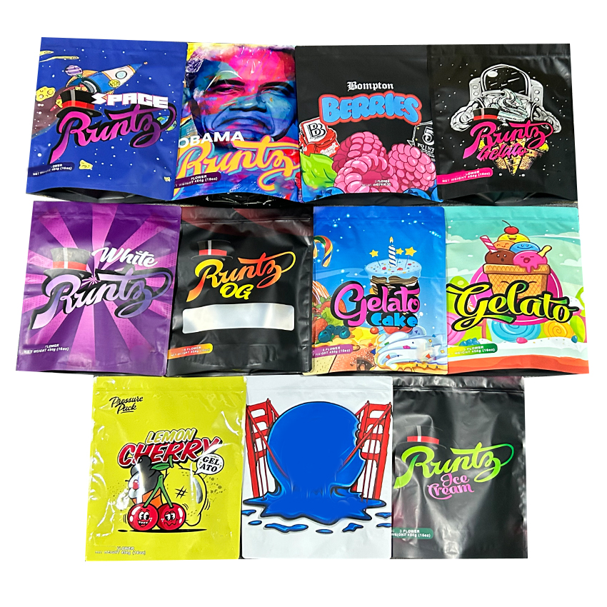 

One Pound zipper mylar bags aluminum foil stand up pouch gelato space runty white runty lemon cherry obama runty