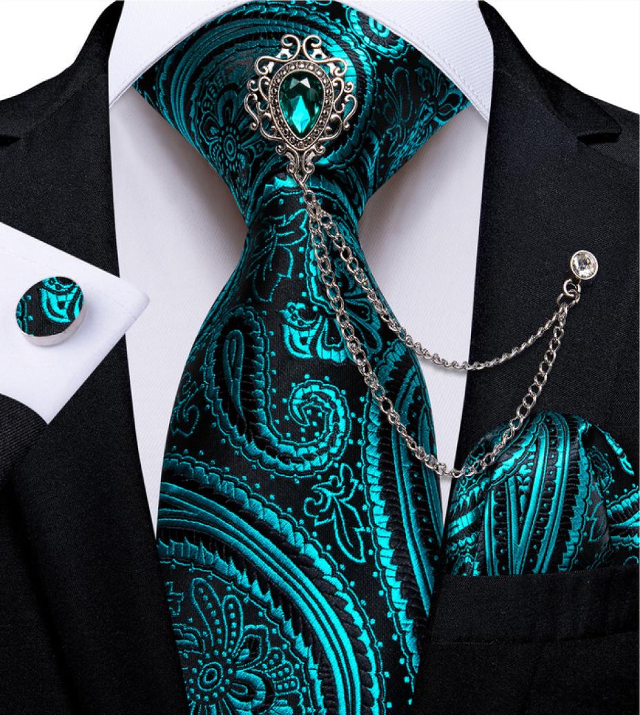 

Neck Ties Design Teal Blue Paisley Floral Silk 8cm Men039s Wedding Party Business Necktie Hanky Brooch Cufflinks Set Cravat DiB1339682