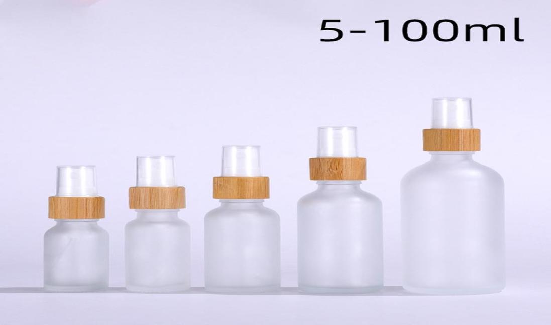 

5100ml Amber And Frosted Colors Empty Glass Perfume Bottles with Bamboo Wooden Pump Sprayer Top Fine Mist Container6613562
