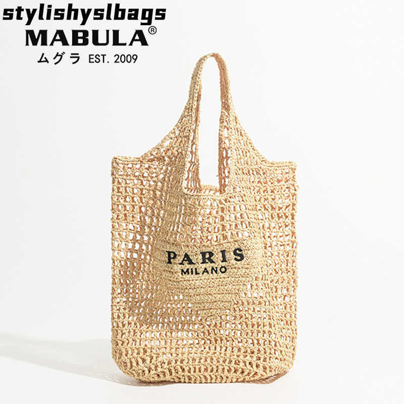 

Shoulder Bags MABULA Luxury Design Women Plaited Raffia Straw Bag Large Capacity Casual Tote Handbag Hollow Summer Beach Vacation Shoulder Bag 011323H
