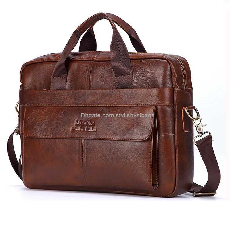 

Briefcases Men Genuine Leather Handbags Casual Leather Laptop Bags Male Business Travel Messenger Bags Men's Crossbody Shoulder Bag 011323H, Light brown 28