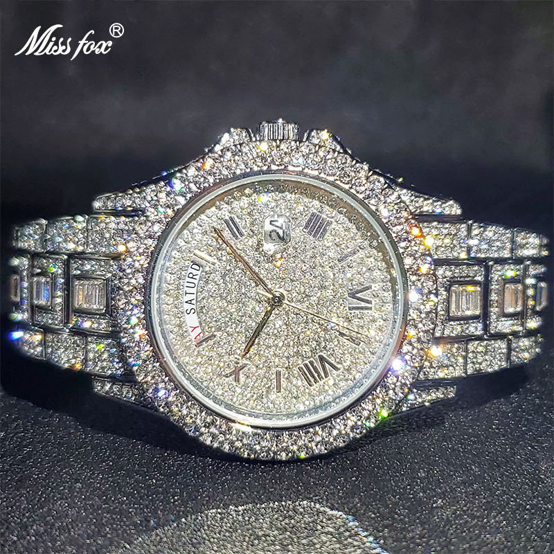 

Wristwatches Relogio Masculino Luxury MISSFOX Ice Out Diamond Watch Multifunction Day Date Adjust Calendar Quartz Watches For Men Dro 230113, V320r-rgs