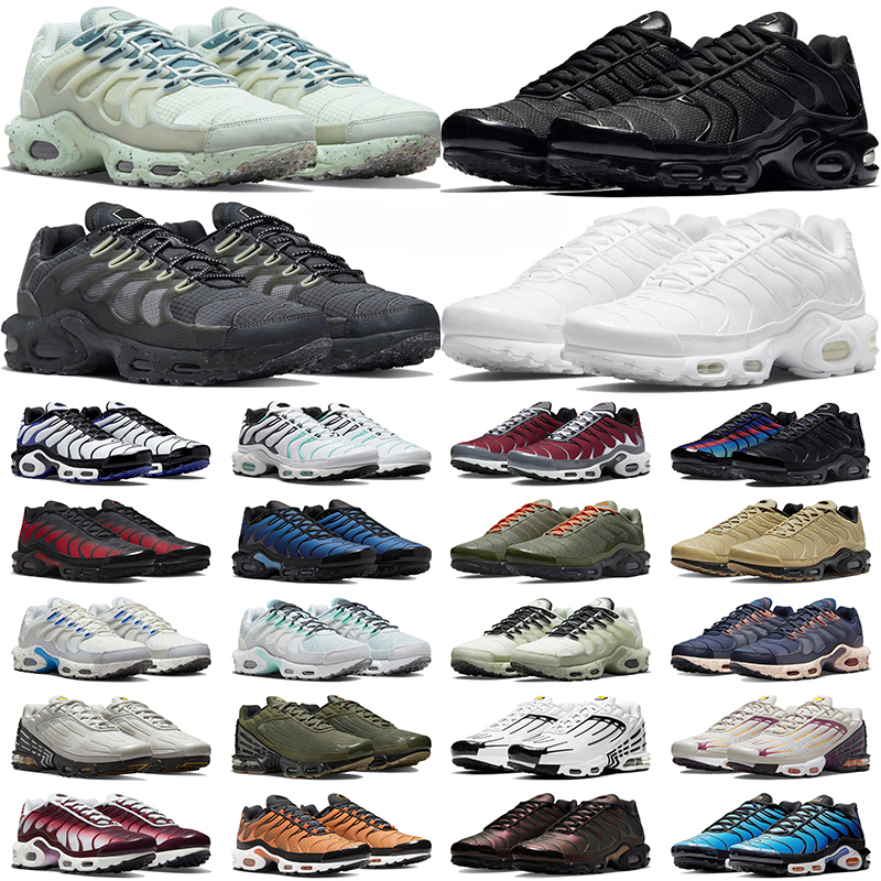 

running shoes for men women tn plus terrascape Triple White Black Lime tns 3 Laser Blue Light Bone University Gold mens trainer, (18)