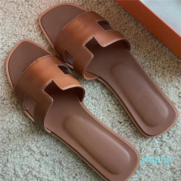 

Slippers Sandals Slides female summer fashion outside wear new style net red flat bottom tourism beach a word leather sandals, #12