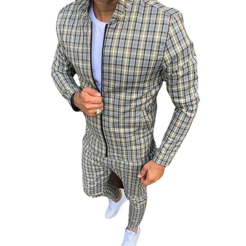 

Fashion designer jacket mens tracksuit Sets Colorful Plaid Men Casual Zipper Set Autumn Tops Pants Male Sweatshirt Pocket, Wheat color