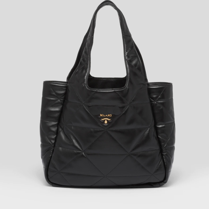 

Triangle Motif Tote Bag Gaby Quilted Shopping Bags Genuine Leather Women Handbag Purse Large Capacity Magnetic Clasp Nylon Lining Zipper Pocket, Black