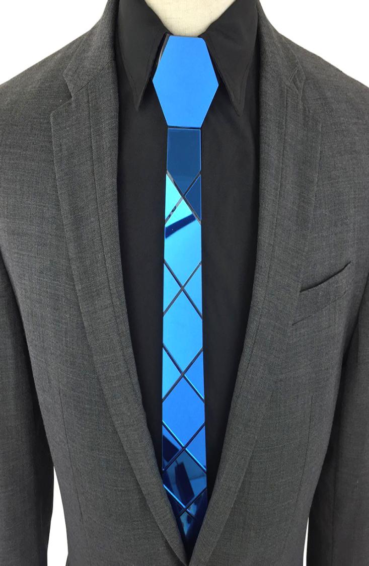 

Handmade Bling Blue Necktie Acrylic Men Slim Fashion Skinny Silk Hex Ties Geometric Pattern Wedding Party Ocean Blue Mirror Ties1956547