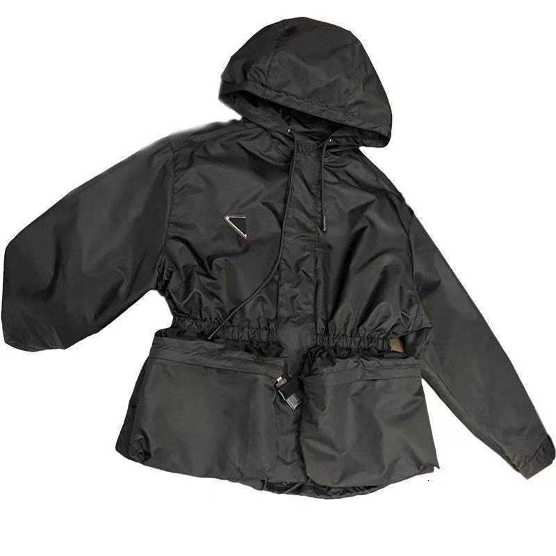 

Women's Jackets female designer jacket fashion P home autumn and winter luxury big pocket zipper hooded windbreaker RUB5, Black