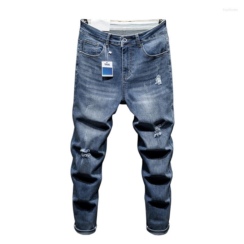 

Men's Jeans 2023 Spring Plus Size Cloth Ripped Classic Vintage Men's Fit Cotton Stretch Denim Nine-point Pants Youthful Vitality, Blue