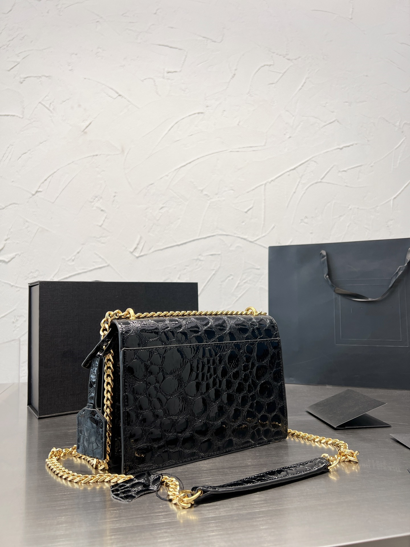 

Totes BAG Double Letters Tiger Head Beads Chains Hasp Square Purse Classic Genuine Leather Heart Style Gold Chain, #1