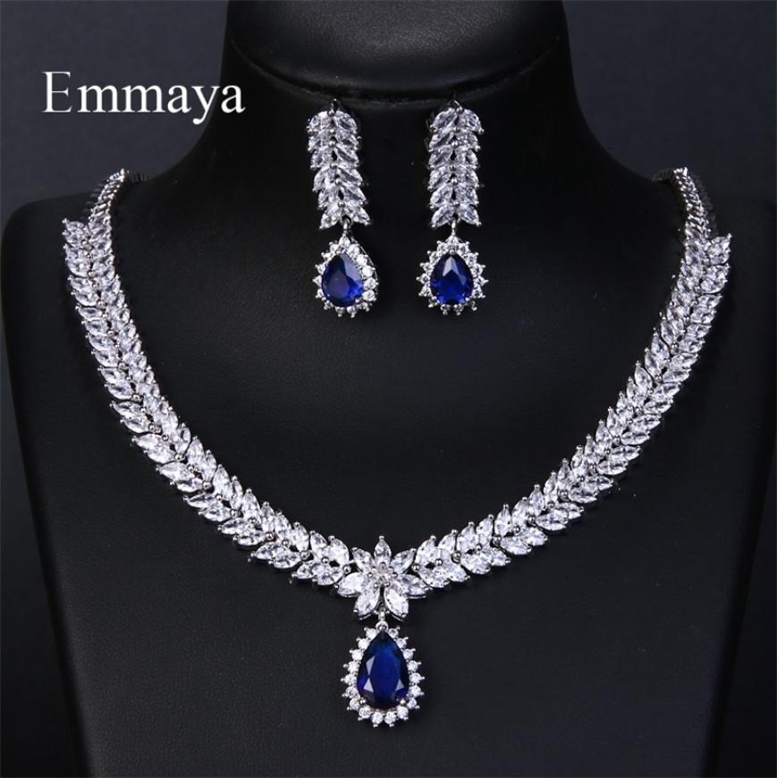 

Wedding Jewelry Sets Emmaya Luxury AAA Cubic Zircon 4 Colors Water Drop Earrings Necklace For Women Bridal Party Accessories 221115917022