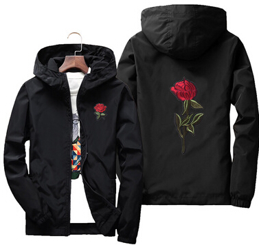 

Rose Windbreaker Men Women's Jacket New Fashion White And Black Roses Outwear Coat mens designer jacket DTUL, Pink