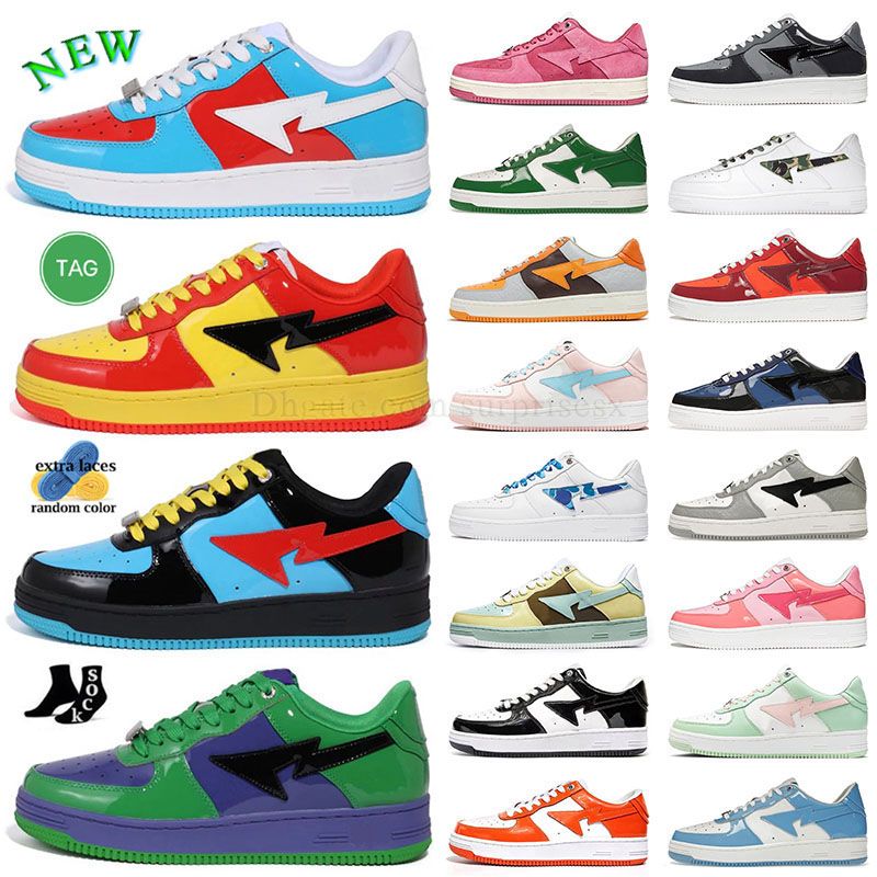 

High quality a bap star casual shoes mens womens fashion captain usa window tho rocke cm series designer trainer camo grey combo pink patent green orange sneakers, B28 pink