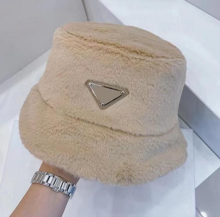 Automne Hiver Triangle Imprimé Seau Chapeaux Unisexe Chapeau De Sport Chaleur Fausse Fourrure Velours Duveteux Fedoras Extérieur Pliable Pêcheur