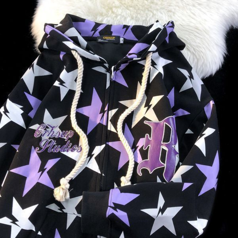 

Men' Hoodies Sweatshirts Hip Hop Purple Pointed Star Full Print Hoodie Zipper Cardigan Dark Goth Y2K Clothes Loose Oversized Sweatshirt Harajuku Couples 230114, Pure tee