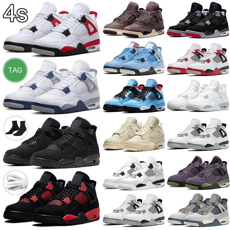 

2023 Jumpman 4 4s OG Basketball Shoes Red Cement Military Black Seafoam Midnight Navy Black Cat Red Thunder Oreo Cactus Jack Pure Money Mens Trainers Outdoor Sneakers, #6