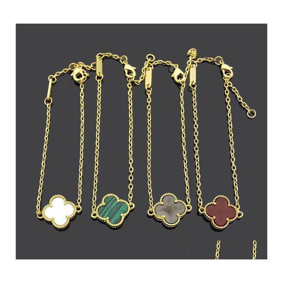 

Link Chain Luxury Natural Gemstone Single Flower Four Leaf Clover Bracelet Fashion Woman Designer Jewelry Stainless Steel 18K Gold Otmgj