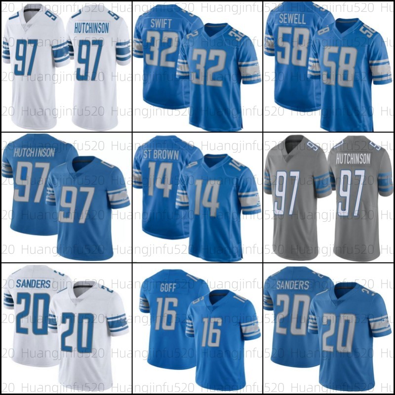 

Aidan Hutchinson Jameson Williams Football Jersey D'Andre Swift Jared Goff Barry Sanders Amon-Ra St. Brown mens youth womens, Men jersey