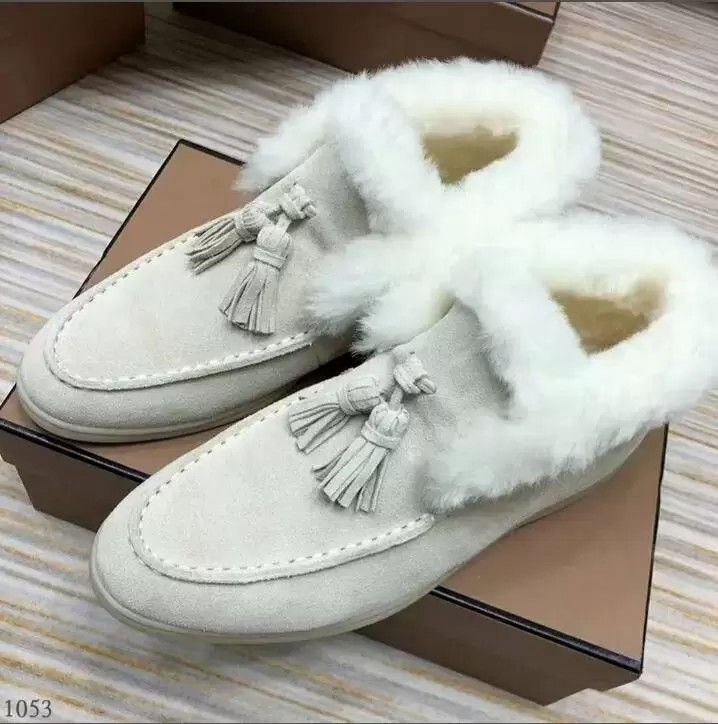 

Top quality 2022 Mens women Winter Fur dress shoes casual Walking sneakers Suede leather loro designer open walk dresses boots 35-46 with 3HFO