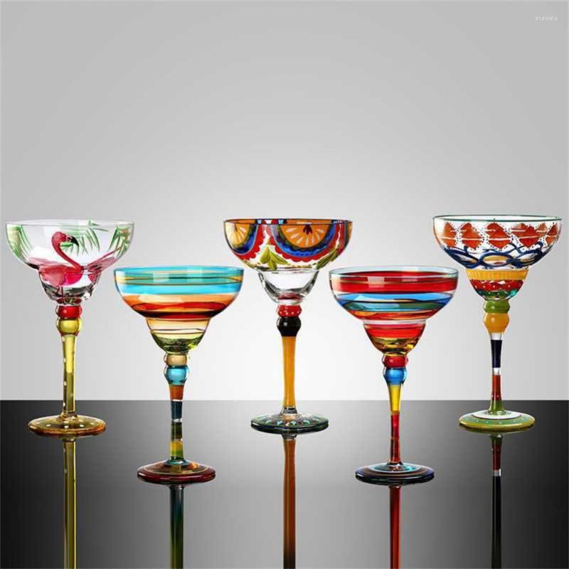 

Wine Glasses Hand-painted Multicolor Margarita Glass European Wedding Unique Champagne Red Goblet Lead-free Home Bar Cup