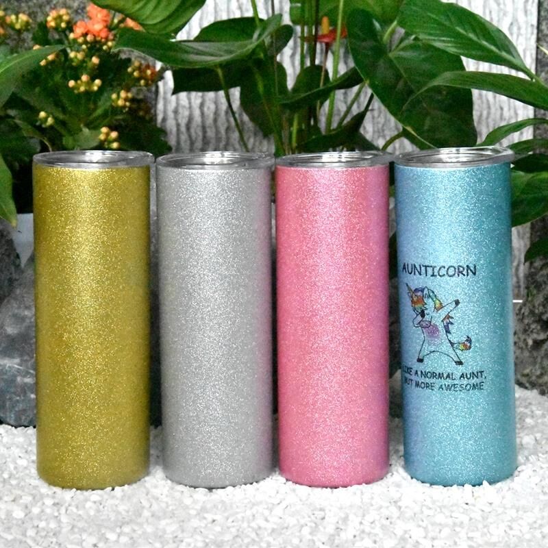 

20oz sublimation Skinny Tumblers Stainless Steel Straight Rough Glitter Skinny Cups with lid straw Vacuum insualted water bottle drinking Coffee cup, Silver