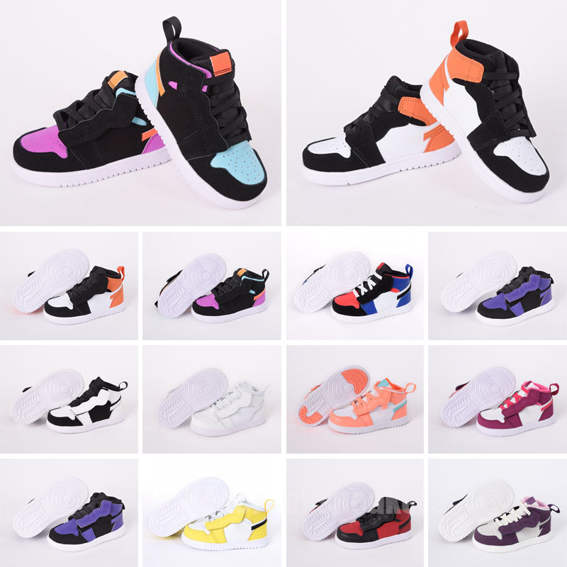 

2022 designer kids shoes children boys and girls toddler basketball shoe 1s outdoor sports blue black white red top little casual tennis Shoes size 25-35, Color 4