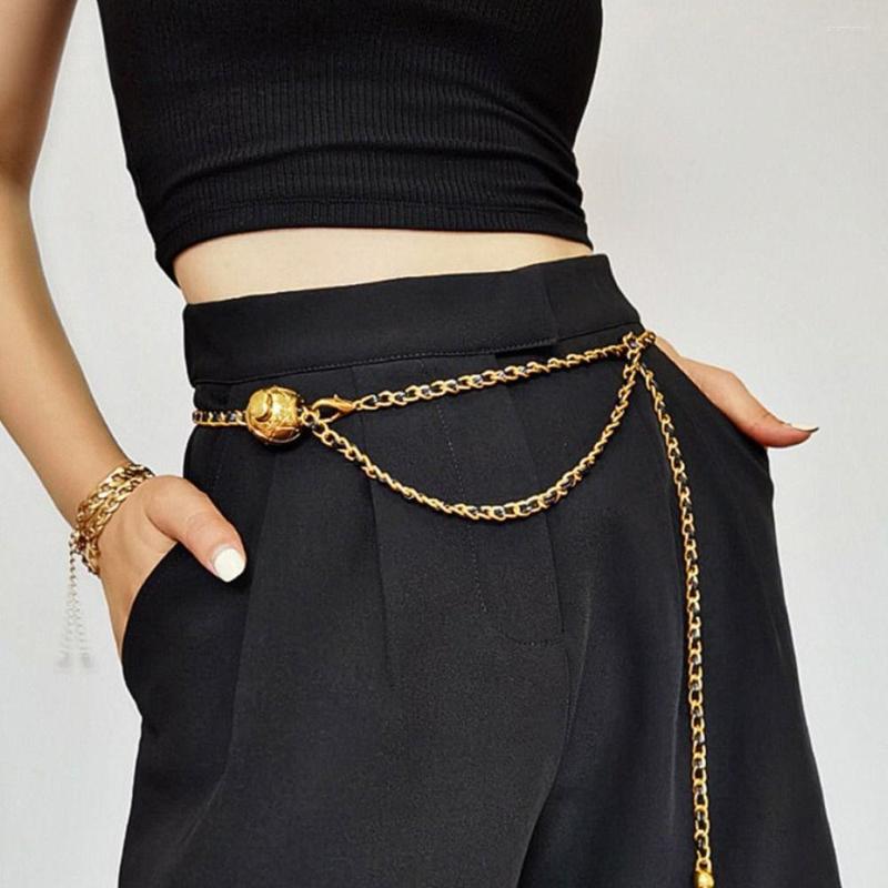 

Belts Women Slim Fit Party Luxury Design Metal Waistband Waist Strap Gold Chain Belt Trouser Dress, Black