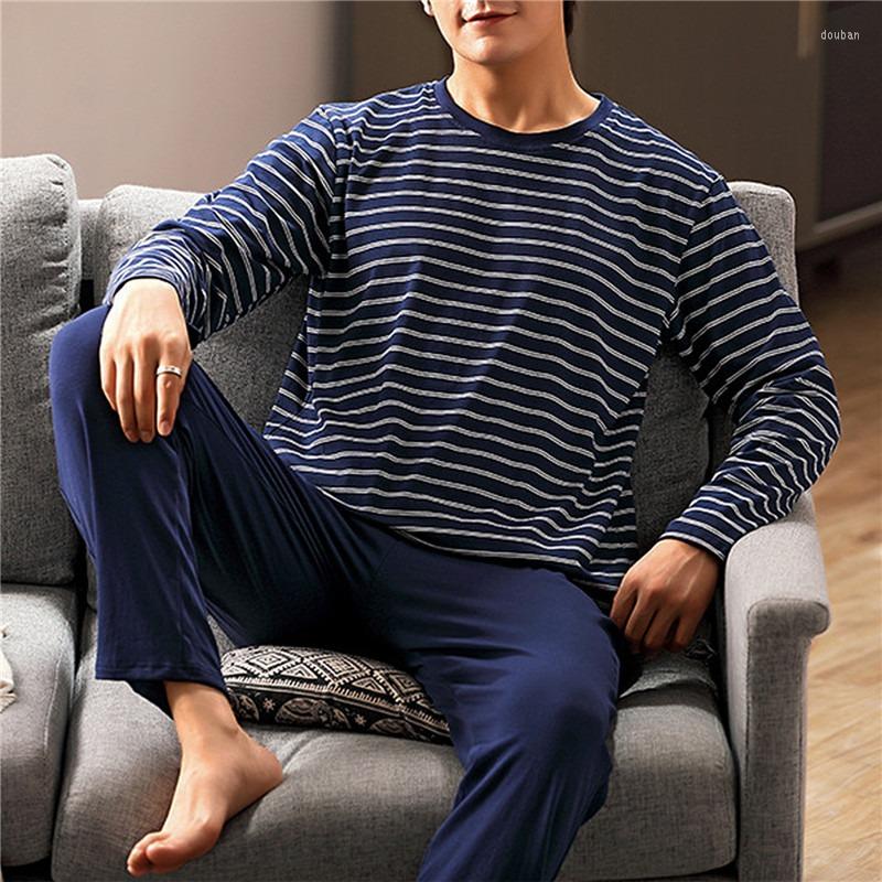 

Men's Sleepwear Pajamas Men's Long-sleeved Striped Spring And Autumn Style Boys Girls Winter Homewear Suits Round Neck, Grey