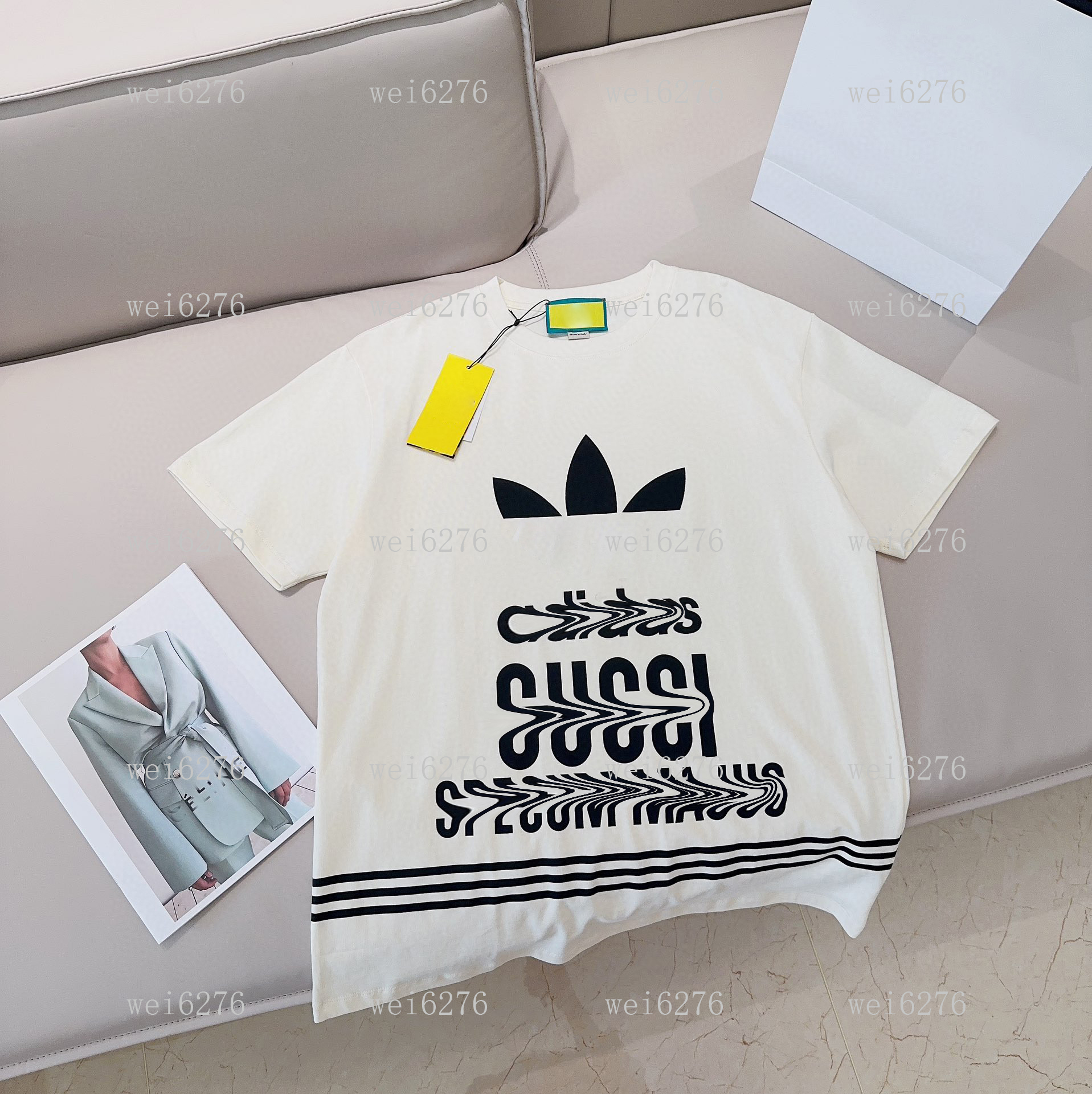 Men's and women's T-shirt splicing printing short sleeve early spring double strand fine cotton fabric digital printing process a64
