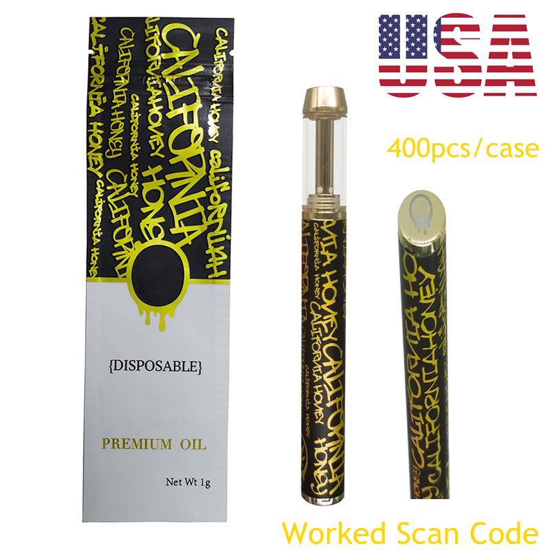 

California Honey 1.0ml Disposable Vape Pen USA Warehouse 400mah Rechargeable Battery Mylar Bag Cartridge Packaging Empty Vaporizer OEM Available