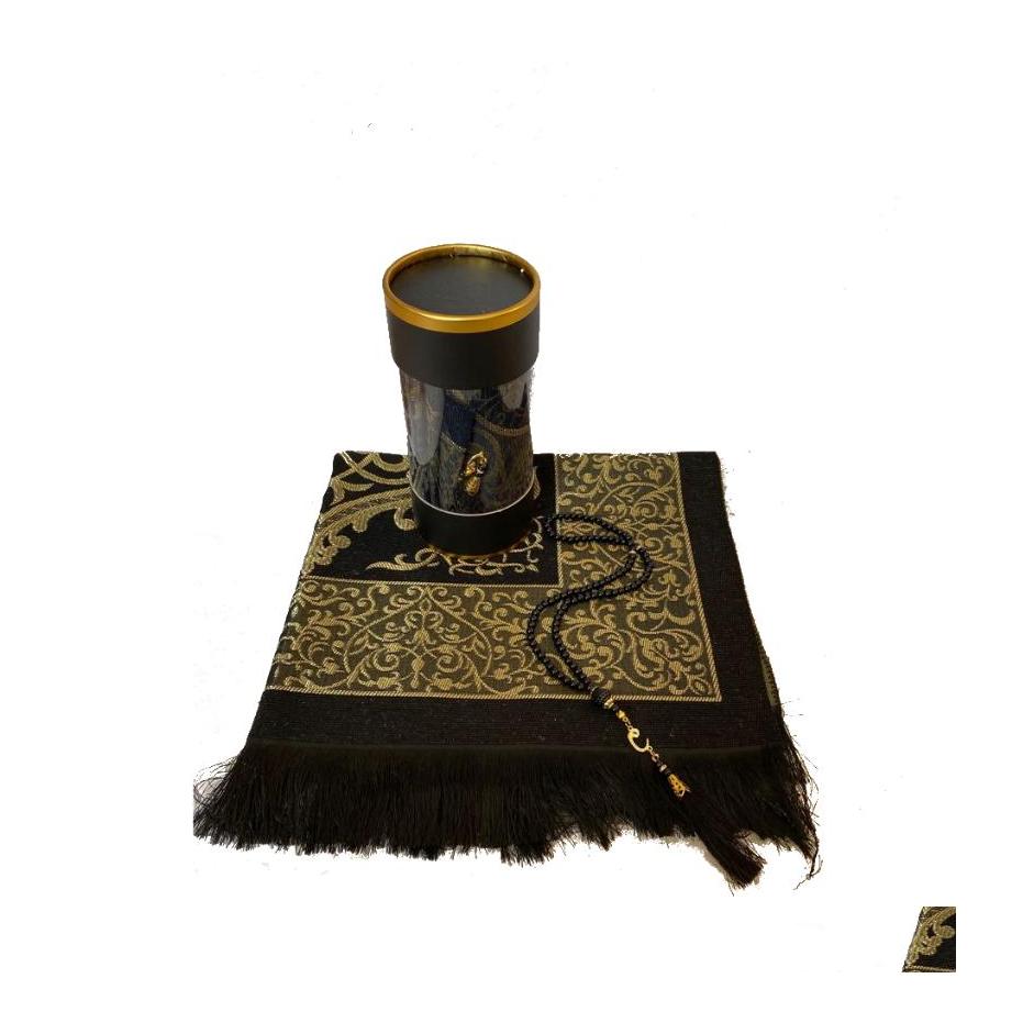 

Carpets Muslim Prayer Rug Mat Gift Set Islamic Items Sejjadah Janamaz Eid Ramadan Pearl Tasbeh Drop Delivery Home Garden Textiles Dhdbf, Blue
