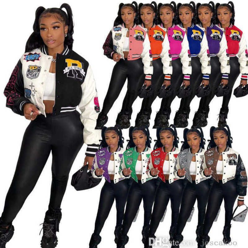 Designer Femmes Varsity Vestes Nouveau Couleur Blocage Manteau Automne Hiver Mode Simple Boutonnage Lettre Imprimé Baseball Jersey Sports Tops Pl