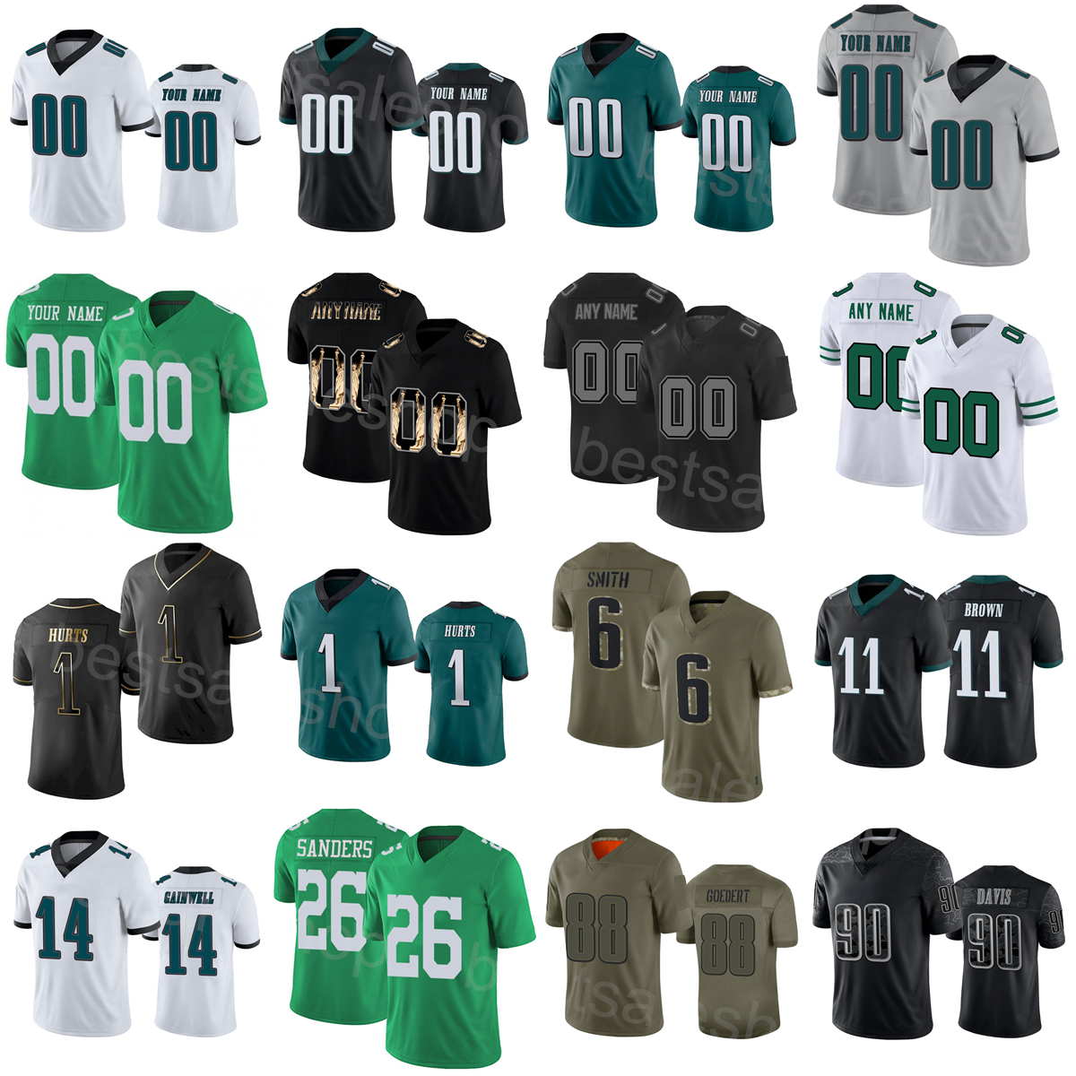 

Man Kids Football 14 Kenneth Gainwell Jerseys 11 A.J Brown 88 Goedert 6 DeVonta Smith 90 Davis 1 Jalen Hurts 26 Miles Sanders Embroidery And Sewing Color Rush Goddess, Camo