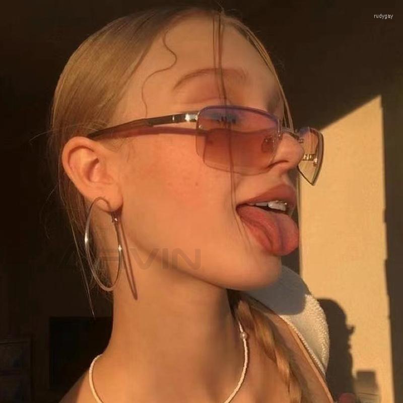 

Sunglasses Vintage Rimless Y2K Women 2000'S Steampunk Sun Glasses Female Cool Hip-hop Shades UV400 Fashion Silver Eyewear