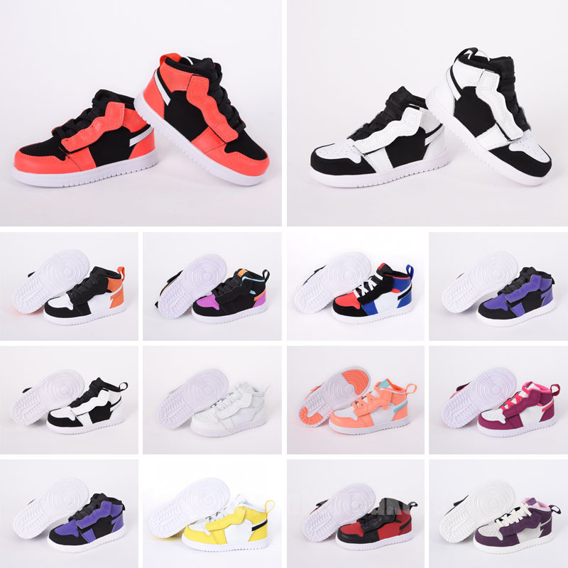 

high 1s kids shoes 1 black designer basketball shoe boys sneaker blue trainers Jumpman baby kid youth toddler Children infants Strap Sport 25-35, Color 7