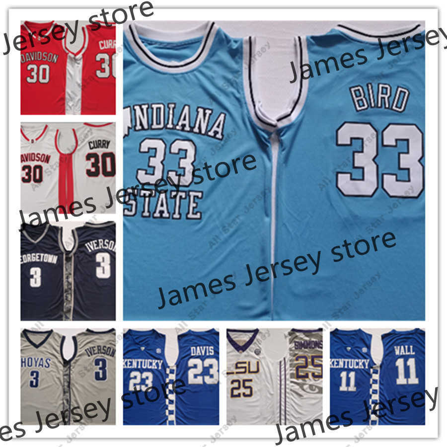 

College Basketball Wears College Basketball Wears NCAA basketball Jersey 30 Stephen 3 Iverson 33 Ewing 33 Bird 11 John Wall 23 Davis 25 Ben Sim mons 3 Dwyane 23 Rose, 33 bird white