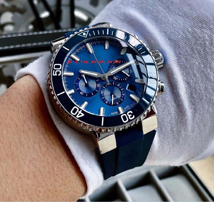 2 style Super Quality men watches 46mm Blue dial Sapphire Luminous Auto Date Japan multi-function Quartz Chronograph 316 L steel case Men&#039;s-image-837299733