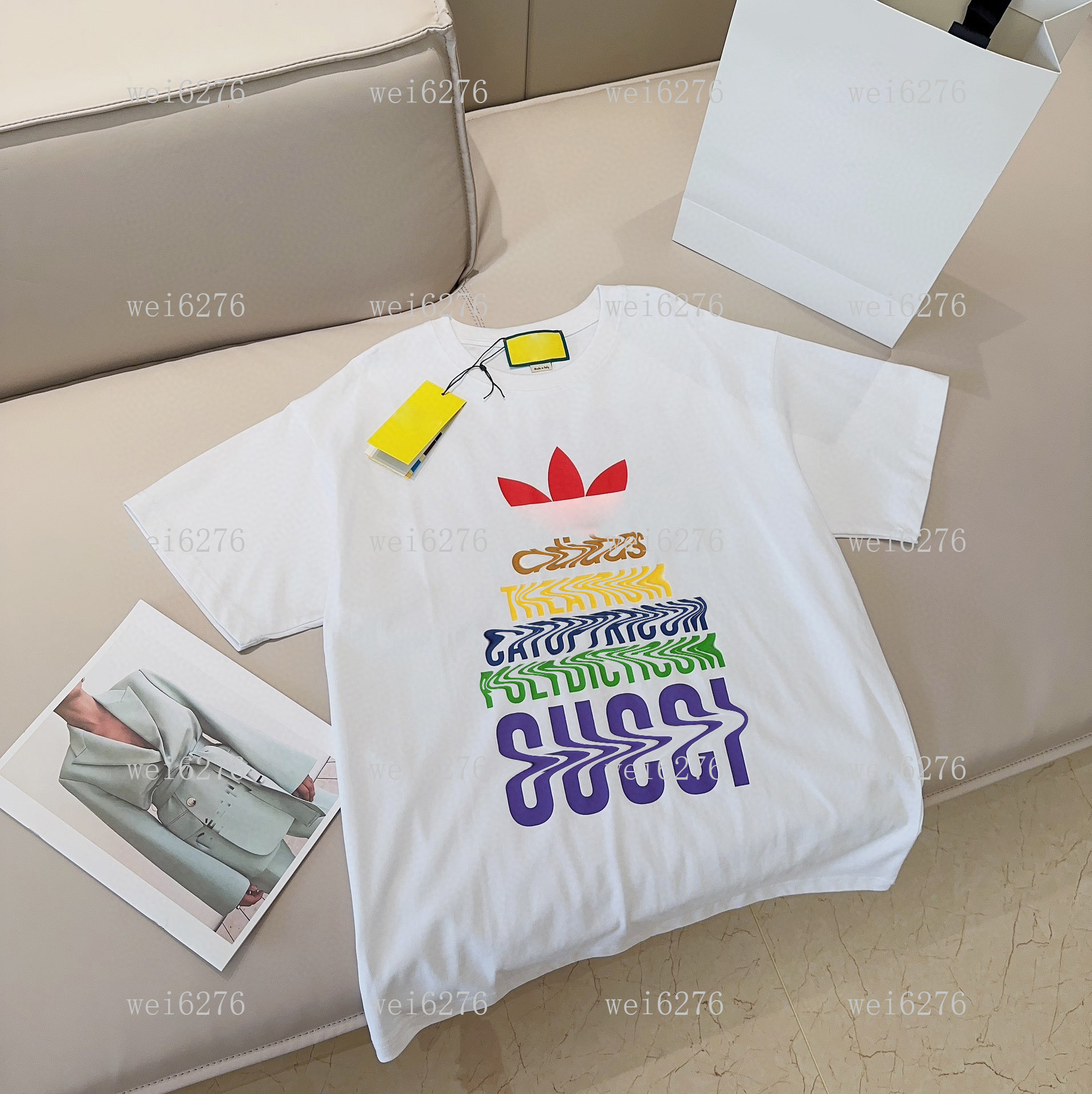 Men's and women's T-shirt splicing printing short sleeve early spring double strand fine cotton fabric digital printing process w230