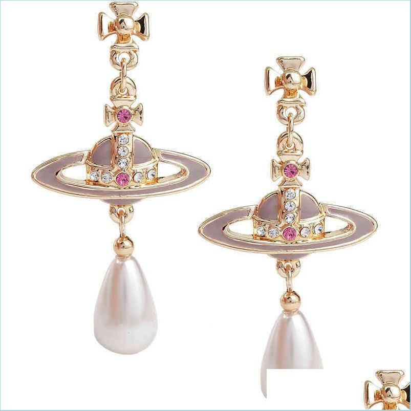 

Charm Space Western Empress Dowager Lavender Paint Pearl Drop Elegant Temperament Spot Package Delivery Jewelry Earrings Dhdey