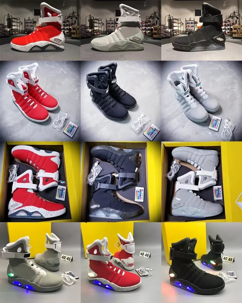 

Air Mag Automatic Laces Casual Shoe Sneakers Marty Mcfly's Led Shoes Man Back To The Future Glow In The Dark Gray Boots Mcflys Sneaker With Box US7-13